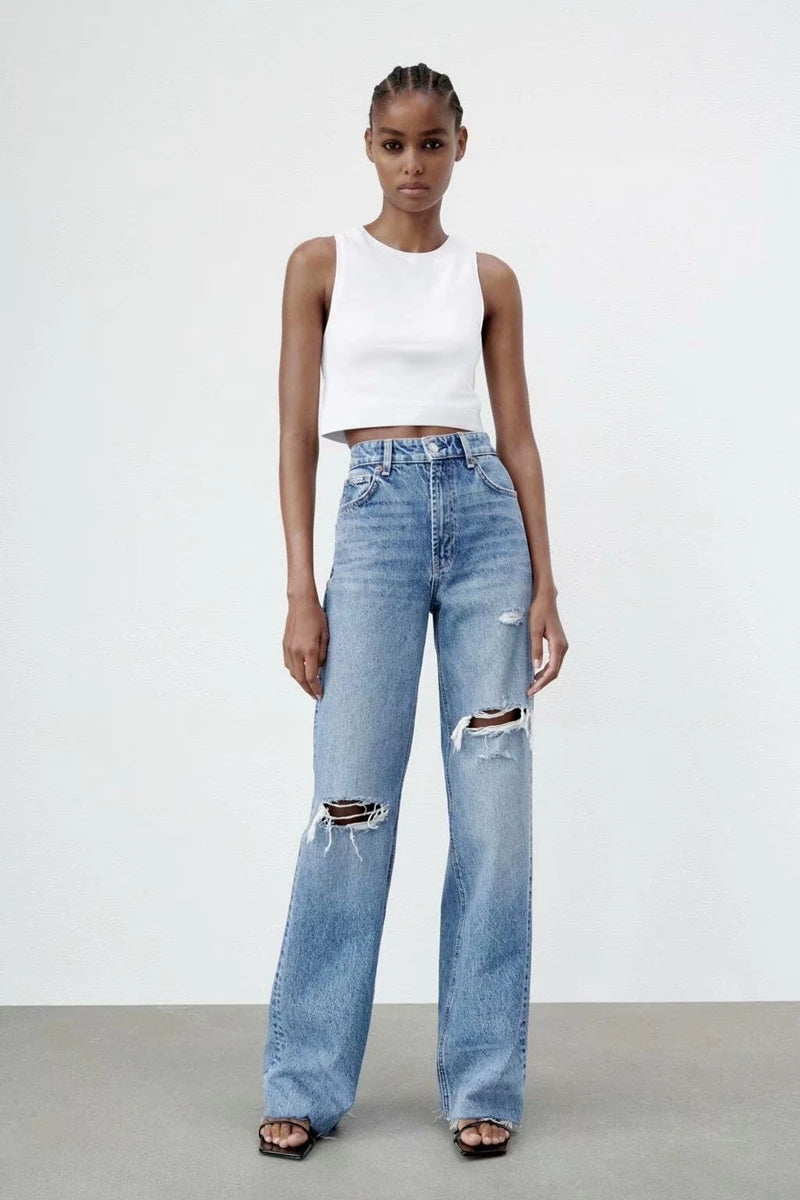 High Waist Wide Leg Long Jeans Women