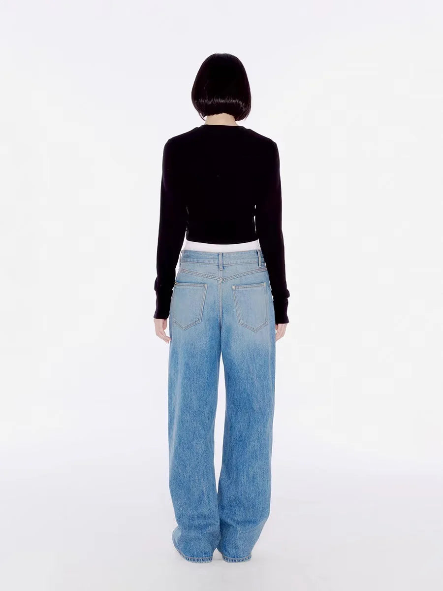 Denim Jeans Straight Leg Trousers for Women